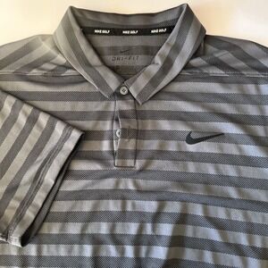 Nike Dri-fit Polo Shirt Men Large Black Gray Striped Golf  Lightweight